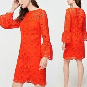 J. Crew Scalloped Bell Sleeve Embroidered Eyelet Shift Dress Sz 10 Round Neck